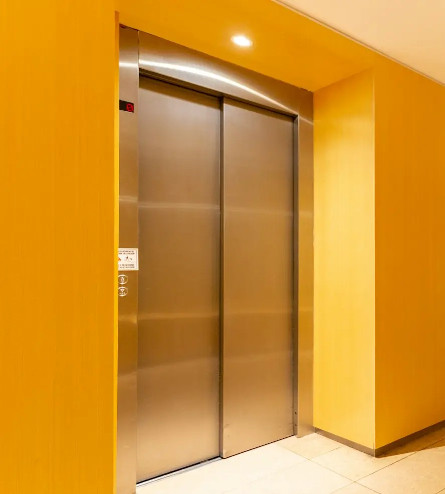 silver elevator in building